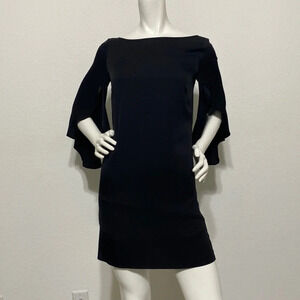 Milly Black Romantic Whimsy Goth Bell Sleeve Low Back Silk Boatneck Witchy Dress